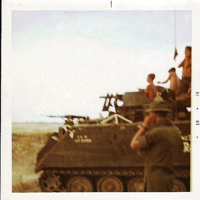 Outside Cu Chi testing a Mini Gun on a track.